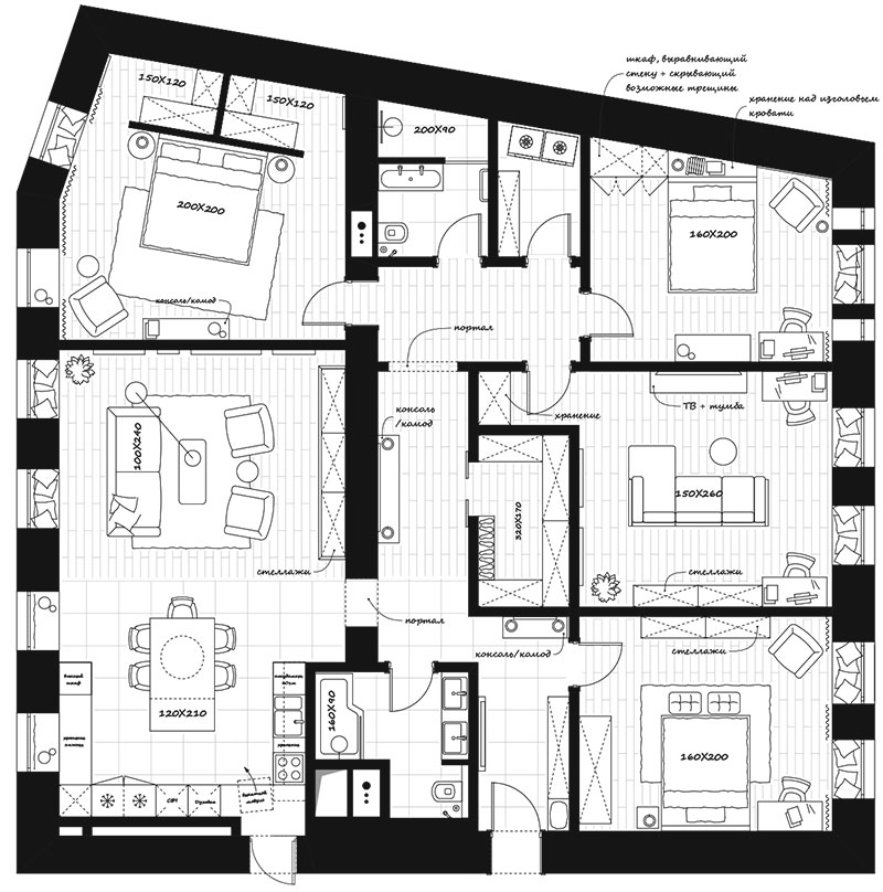 Планировочное решение покровка квартра москва перепланировка дизайн интерьер купить квартиру